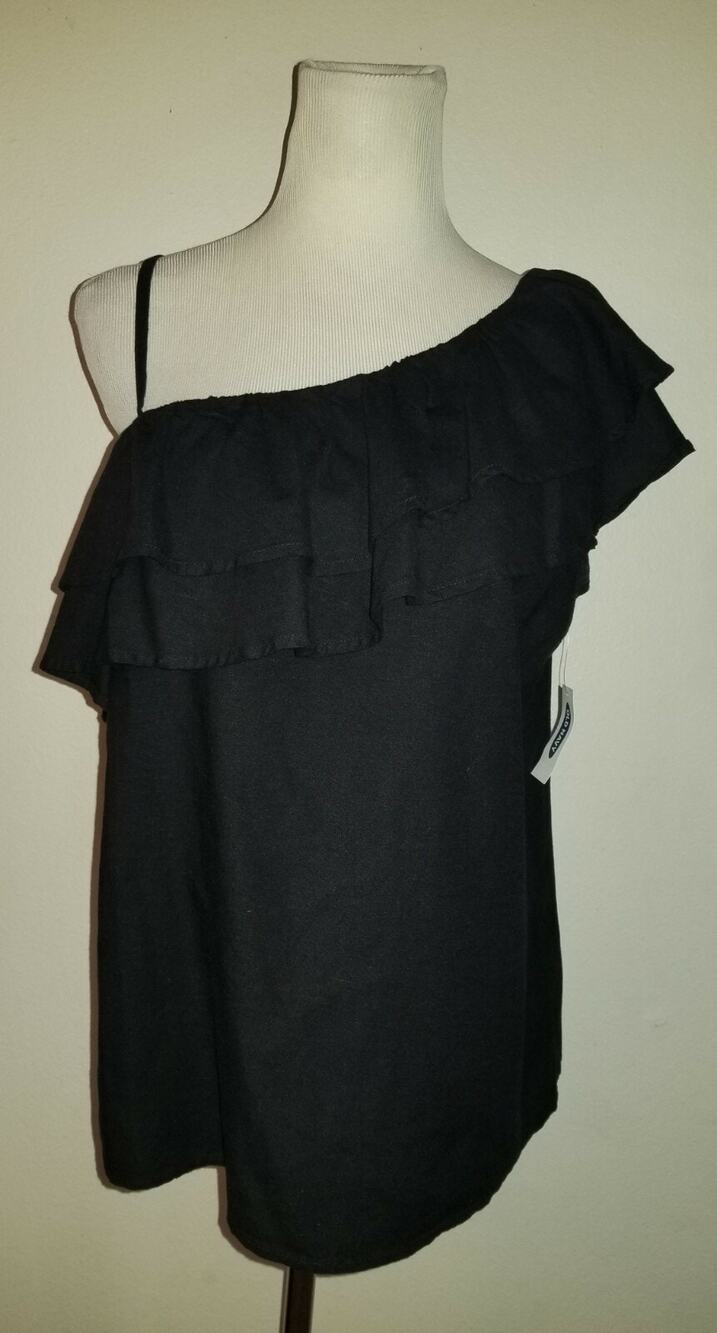 New Old Navy sz M Ruffle Shoulder Shirt black top tank 2064